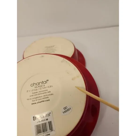 Chantal Individual Easy As Pie-Dish NWT 5" Red Fluted Edge Set Of 2 Stoneware - Picture 7 of 11